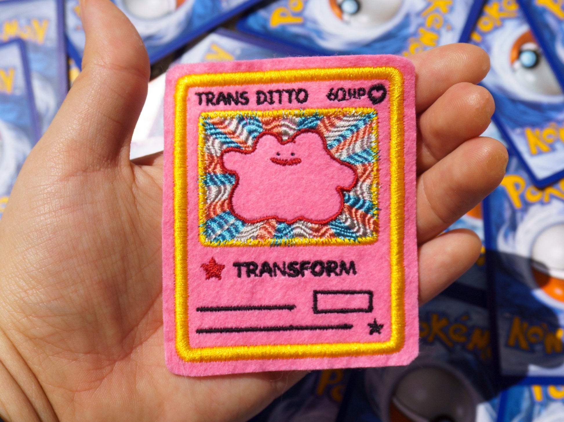 Trans Ditto Pink Pokemon Card Sew-On Patch AlienInAJar Trans Ditto Pink Pokemon Card Sew-On Patch AlienInAJar
