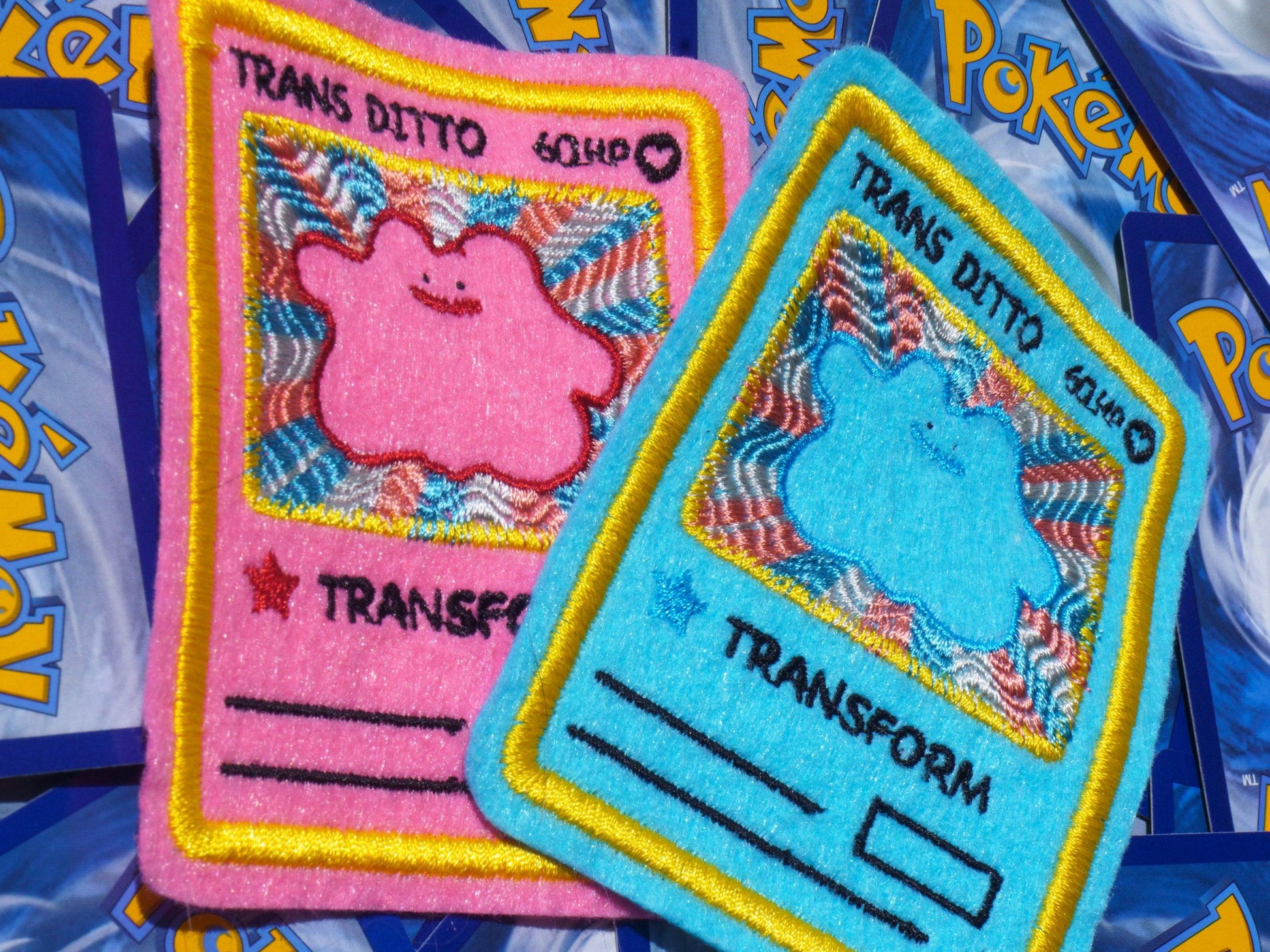 Trans Ditto Pink Pokemon Card Sew-On Patch AlienInAJar Trans Ditto Pink Pokemon Card Sew-On Patch AlienInAJar