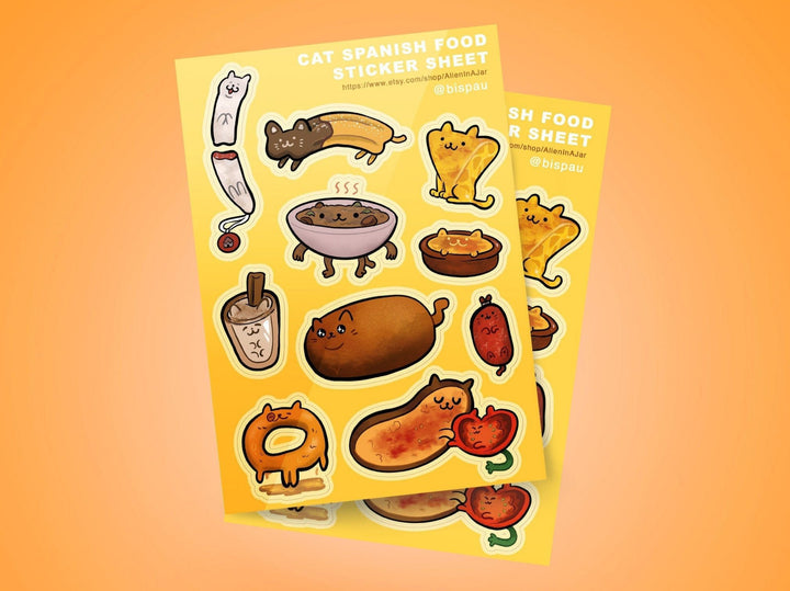Cat Spanish food Peel-off sticker sheet A5